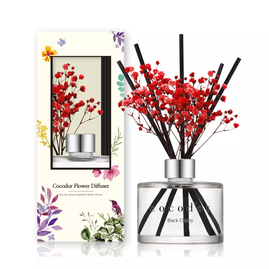 COCODOR difuzor de aromă cu bețișoare și flori, black cherry 120 ml