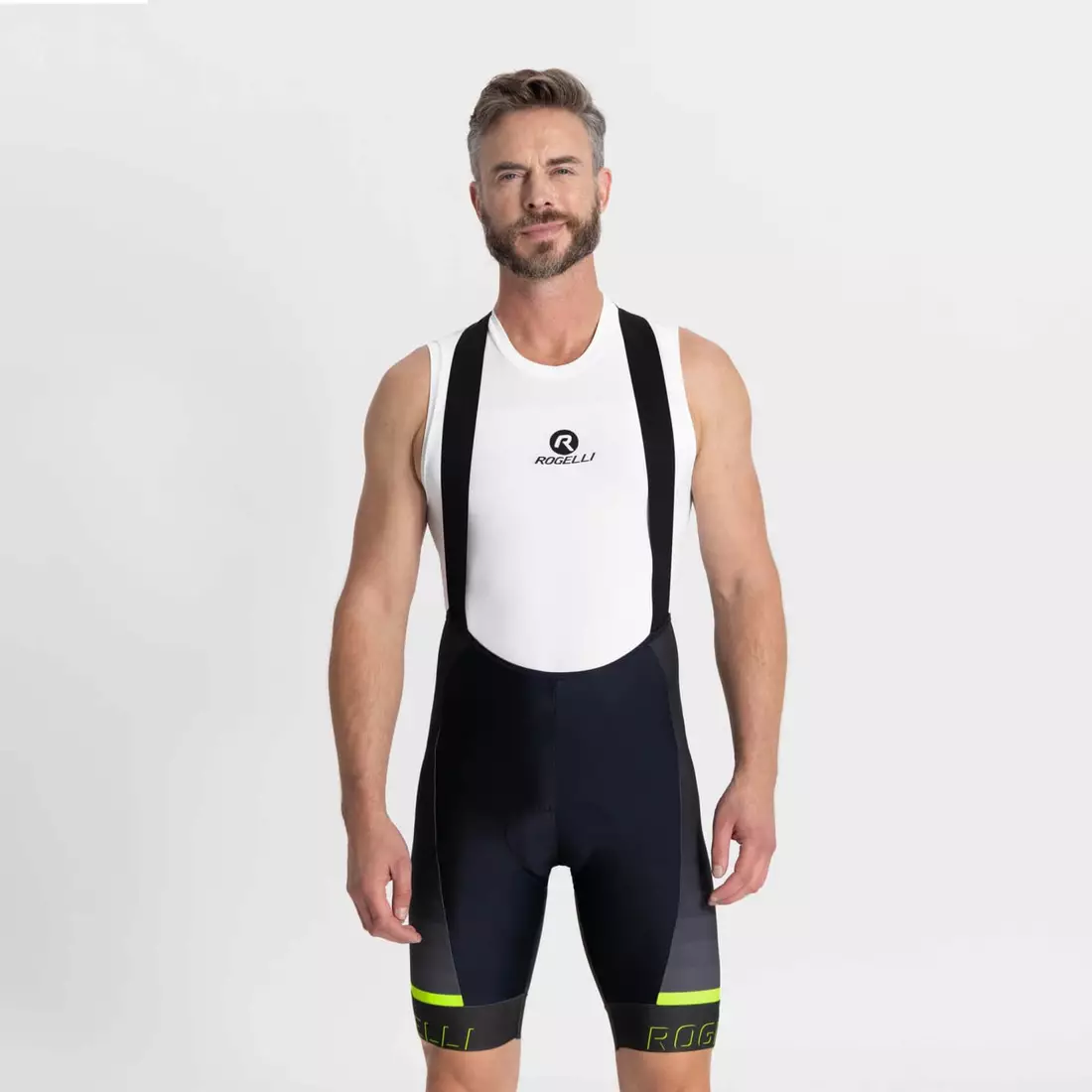 Rogelli HERO II pantaloni scurți pentru ciclism pentru bărbați, negru-galben fluo