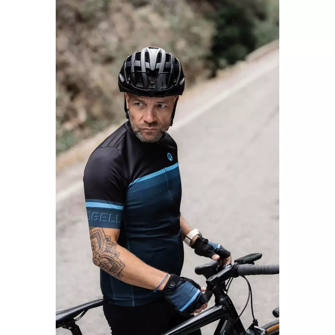 Rogelli HERO II tricou de ciclism pentru bărbați, negru și albastru