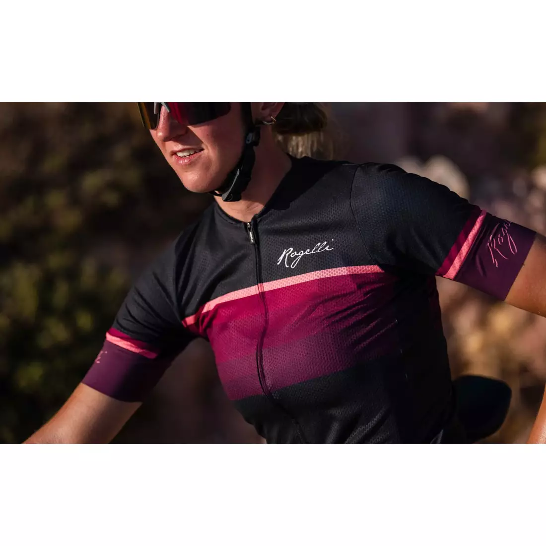 Rogelli IMPRESS II tricou de ciclism pentru femei, negru-vin-coral
