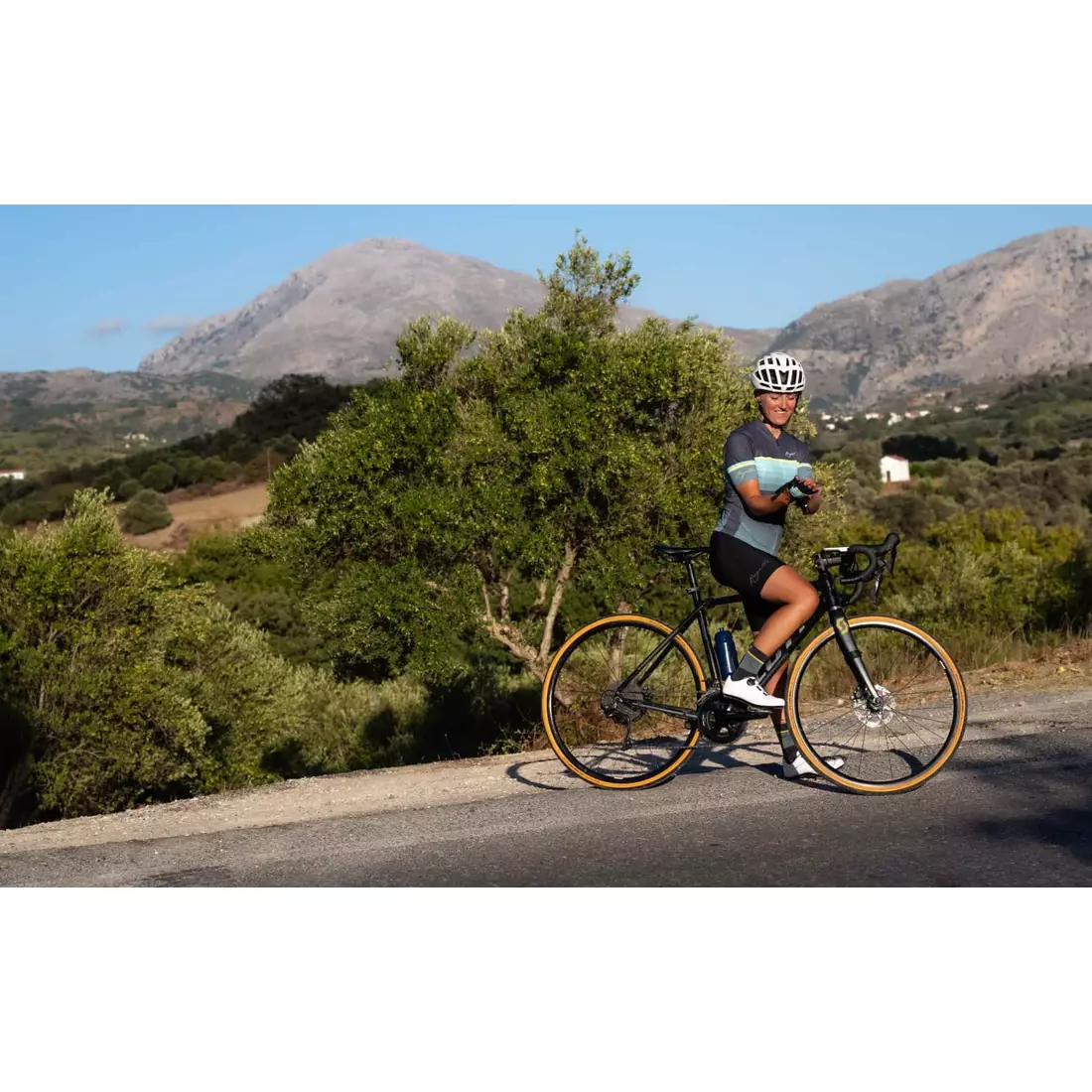 Rogelli IMPRESS II tricou de ciclism pentru femei, turcoaz-galben-gri