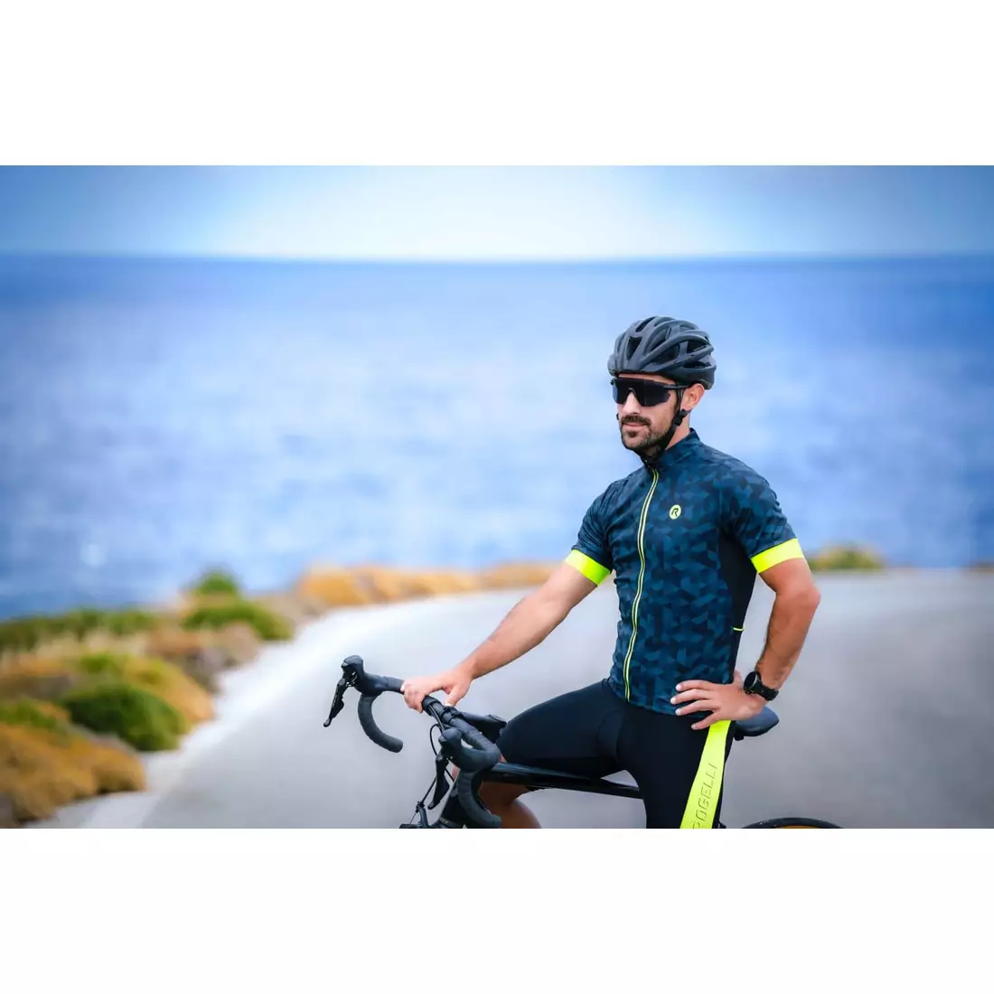 Rogelli RUBIK tricou de ciclism pentru bărbați, albastru-fluor