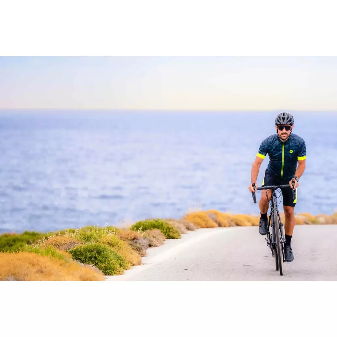 Rogelli RUBIK tricou de ciclism pentru bărbați, albastru-fluor