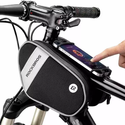 Rockbros Geantă bicicletă cu două compartimente pentru tubul superior cu suport pentru telefon, negru 30120047001