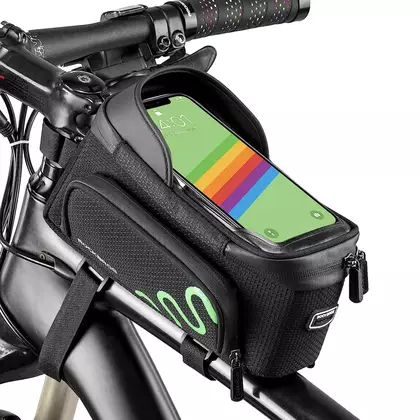Rockbros pannier de bicicletă pentru tubul superior cu un buzunar pentru smartphone, negru 30120044002