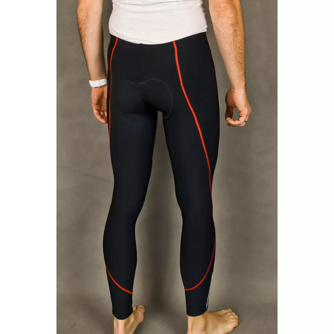 Pantaloni izolați pentru ciclism MikeSPORT GEXO cu inserție COMP HP fără bretele, cusături negre și roșii