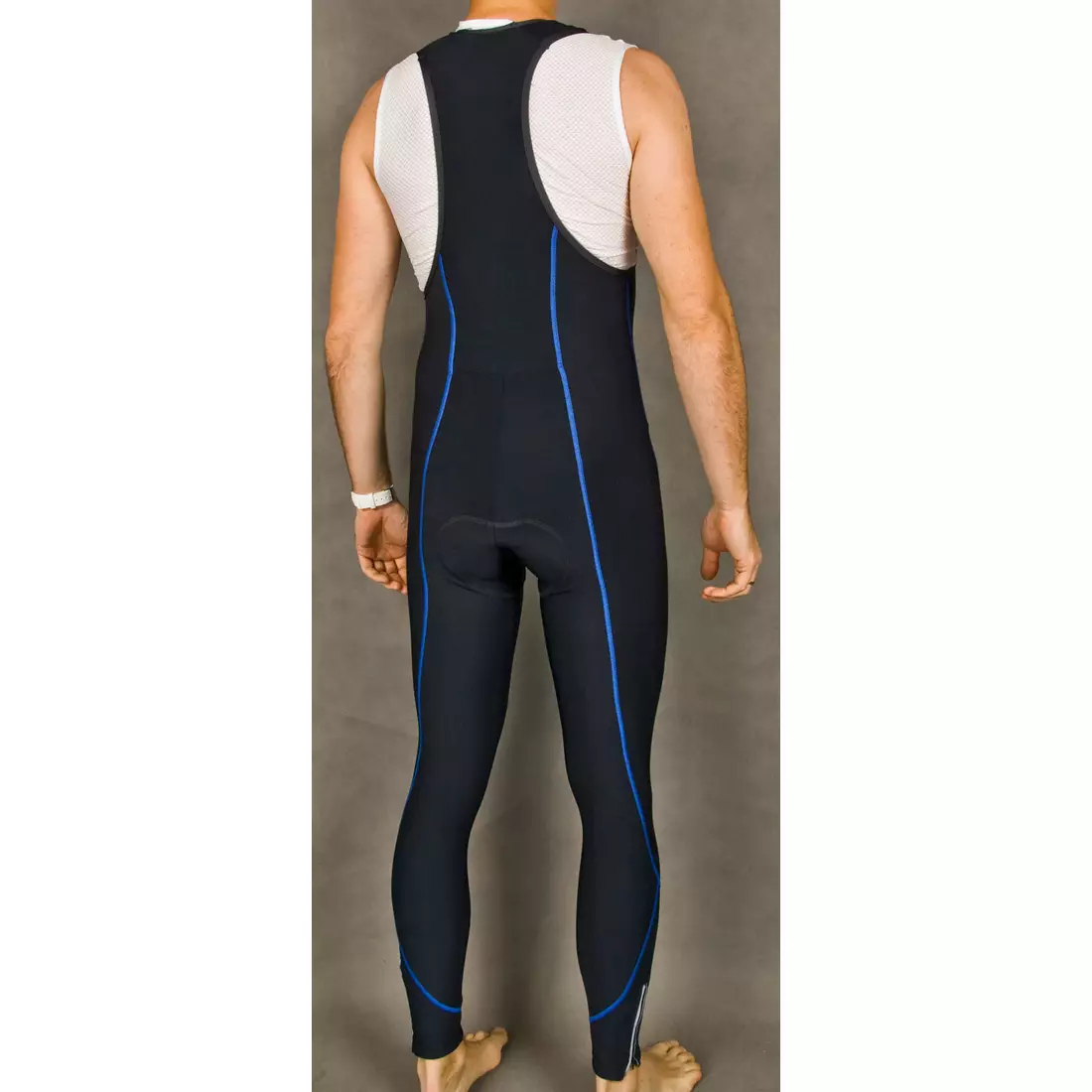 Pantaloni izolați pentru ciclism MikeSPORT GEXO cu inserție COMP HP, salopetă, cusături negre și albastre