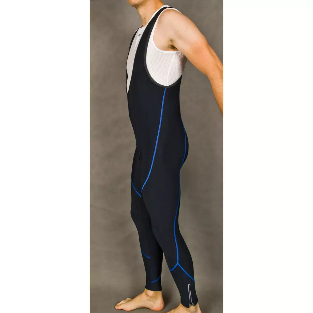 Pantaloni izolați pentru ciclism MikeSPORT GEXO cu inserție COMP HP, salopetă, cusături negre și albastre