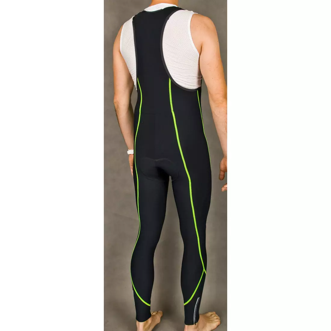 Pantaloni izolați pentru ciclism MikeSPORT GEXO cu inserție COMP HP, salopetă, cusături negre și fluor