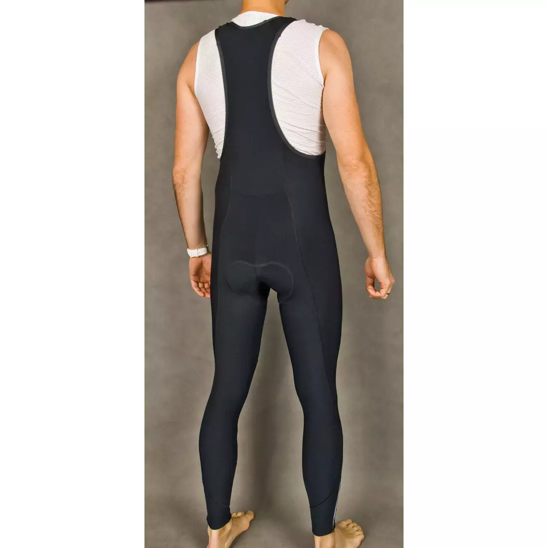Pantaloni izolați pentru ciclism MikeSPORT GEXO cu inserție COMP HP, salopetă, cusături negre și negre
