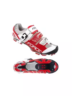 Pantofi de ciclism FORCE MTB HARD 94062 alb și roșu