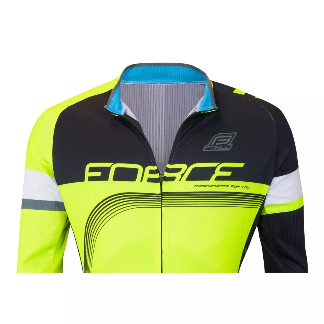 Tricou de ciclism pentru bărbați FORCE LUX cu mânecă lungă negru-fluor 900141