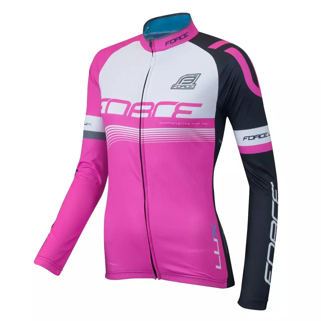 Tricou de ciclism pentru femei FORCE LUX cu mânecă lungă negru-roz 900142